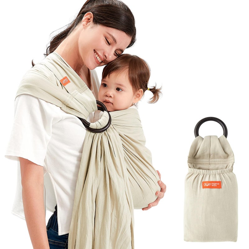 Mamaway Baby Ring Sling Carrier - Newborn and Toddler Sling (Supports up to 154lbs)  IHDI Certified  Rayon & Linen Made  Soft & Breathable  Nylon 66 Safety Rings  Storage Pocket Design  Khaki - Image 1